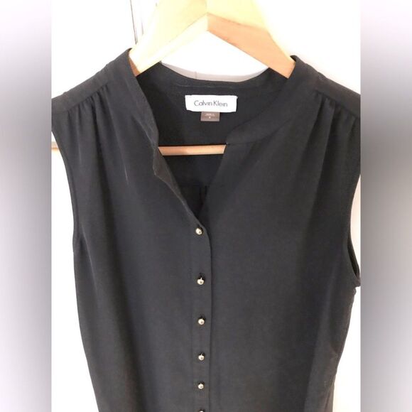 Calvin Klein Black Beige Classic Casual Sleeveless Workwear Casual Shirtdress 6 - Picture 7 of 9